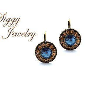 Swarovski Blue and Topaz Statement Flower Earrings